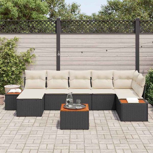 vidaXL Garten-Sofa-Set mit Kissen 8 pcs Schwarz Poly-Rattan