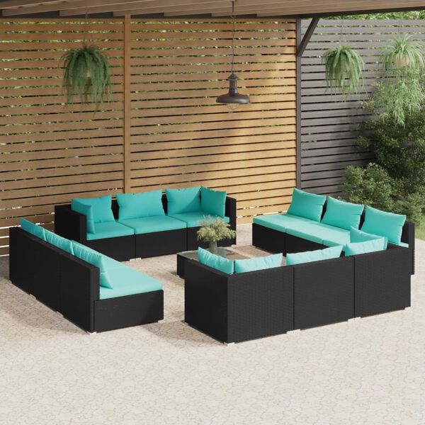 vidaXL 13-tlg. Garten-Lounge-Set mit Kissen Poly Rattan Schwarz