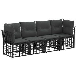 vidaXL Outdoor-Sofagarnitur mit Kissen 4 pcs Schwarz Polyester