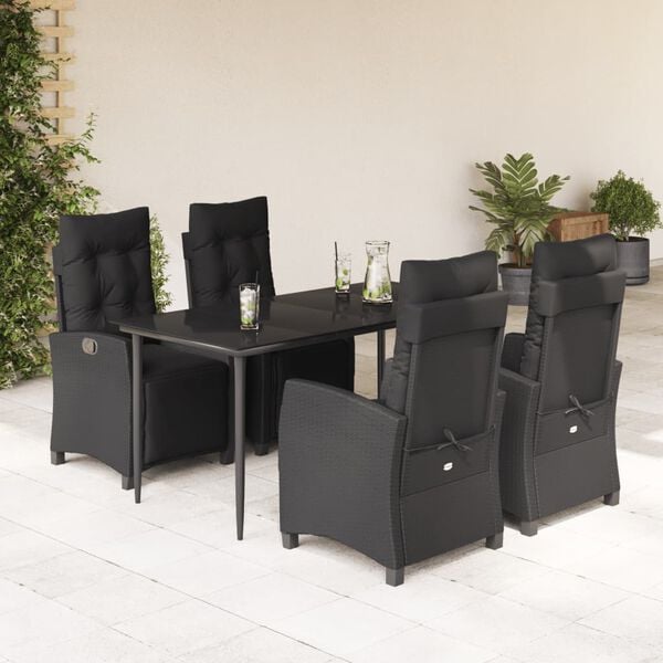 vidaXL 5-tlg. Garten-Essgruppe mit Kissen Schwarz Poly Rattan
