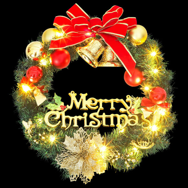 vidaXL Weihnachtskranz mit 15 LEDs Gr&uuml;n 30 cm