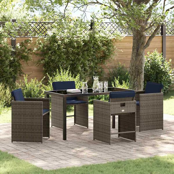 vidaXL Garten Essgruppe mit Kissen 5 pcs Grau Poly-Rattan