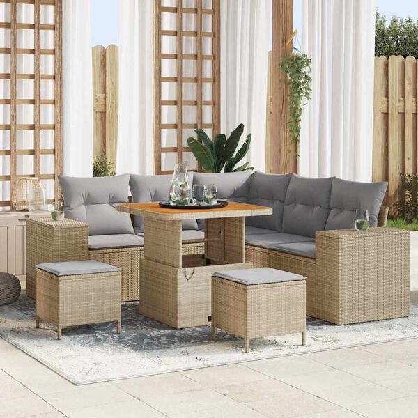 vidaXL Garten-Sofa-Set mit Kissen mit Kissen 8 pcs Beige und Hellgrau