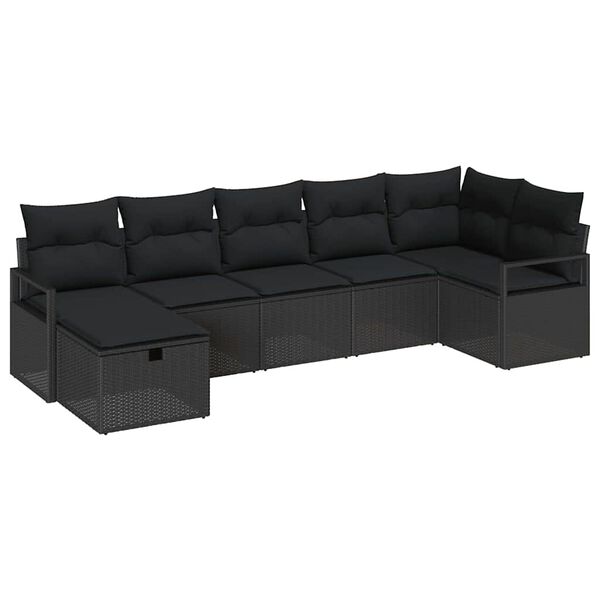vidaXL Sofa Set mit Kissen mit Speicher 7 pcs Schwarz Poly-Rattan