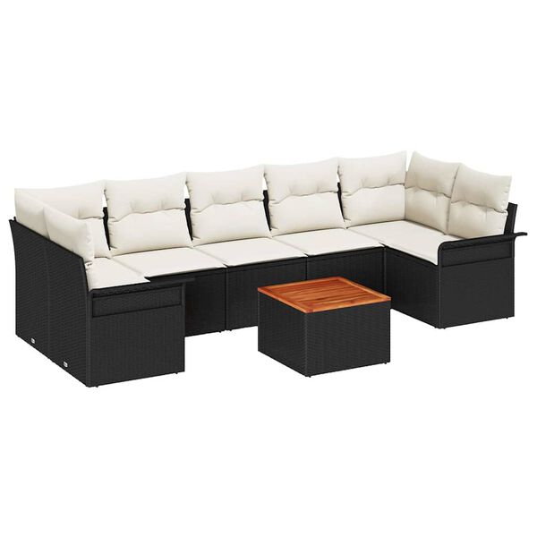 vidaXL Gartensofa-set mit Kissen 8 pcs Schwarz Poly-Rattan