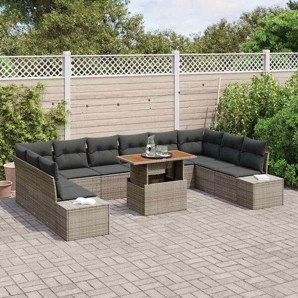 vidaXL Garten-Sofa-Set mit Speicher 11 pcs Grau Poly Rattan