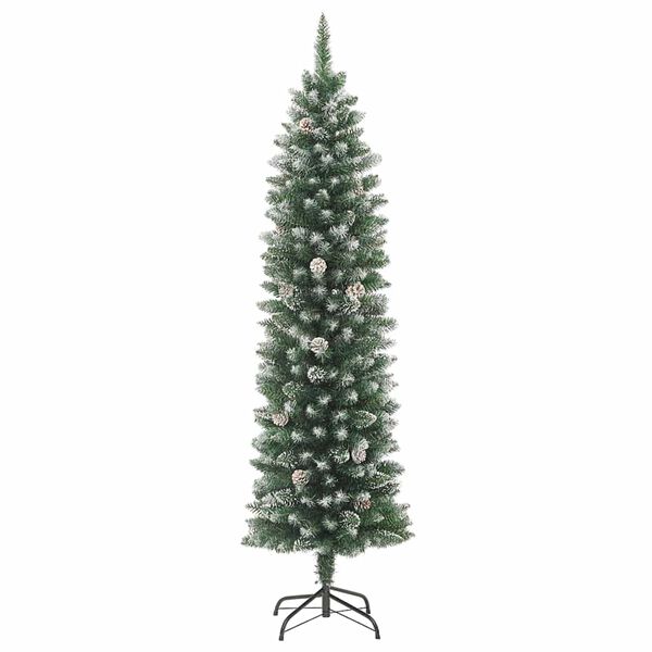 vidaXL Künstlicher schlanker Weihnachtsbaum Grün und Weiß 210 cm
