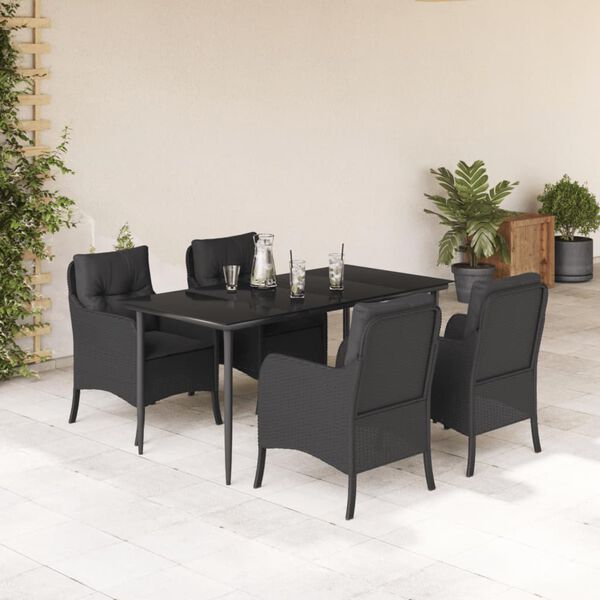 vidaXL 5-tlg. Garten-Essgruppe mit Kissen Schwarz Poly Rattan