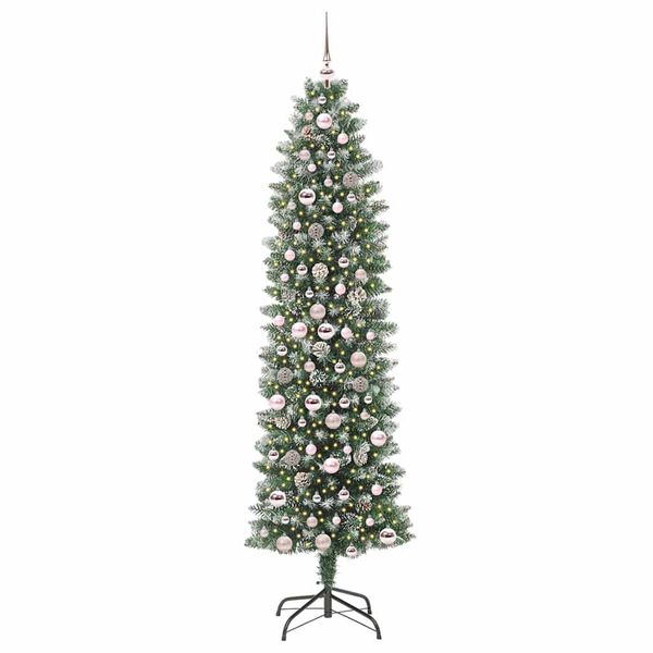 vidaXL Künstlicher schlanker Weihnachtsbaum Grün und Weiß 210 cm