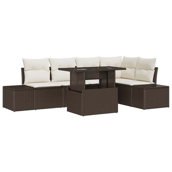 vidaXL Garten-Sofa-Set mit Kissen 6 pcs Braun Poly Rattan