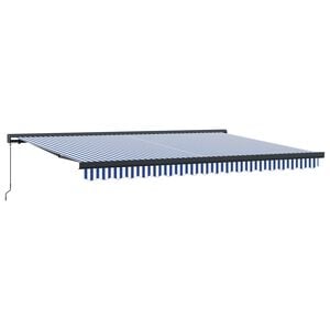 Ausziehbare Markise Blau und Wei&szlig; 400 x 300 cm Leinen und Aluminium