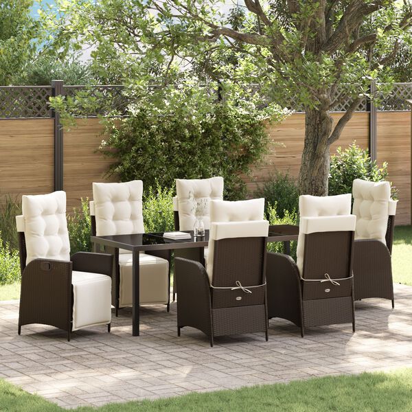 vidaXL Garten Essgruppe mit Kissen 7 pcs Braun Poly-Rattan