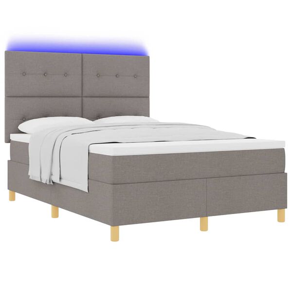 vidaXL LED Boxspringbett mit Matratze Taupe 140 x 200 cm Stoff