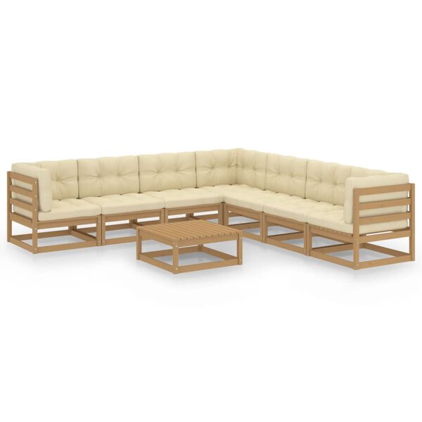 vidaXL 8-tlg Garten-Lounge-Set mit Kissen Honigbraun Massivholz Kiefer
