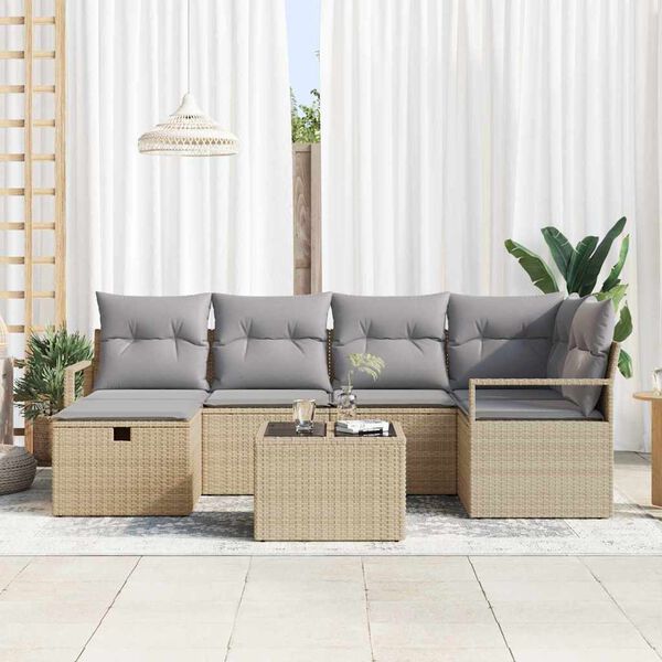 vidaXL Sofa Set mit Kissen 7 pcs Beige und Hellgrau Poly-Rattan