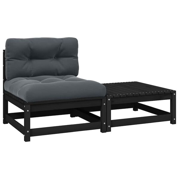 vidaXL 2-tlg. Garten-Lounge-Set mit Kissen Schwarz Kiefer Massivholz