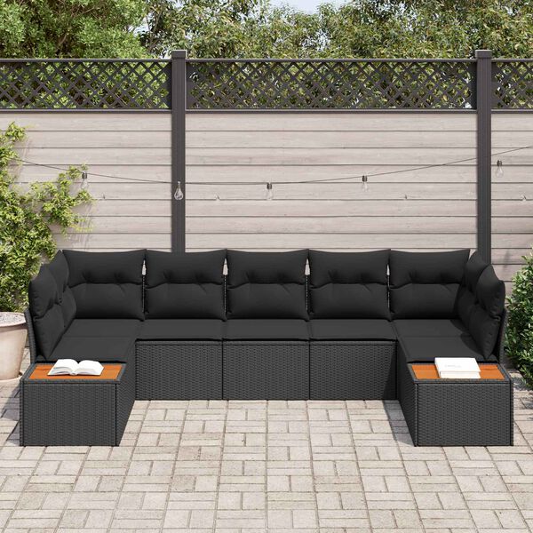 vidaXL Gartensofa-set mit Kissen mit Speicher 7 pcs Schwarz Polyrattan
