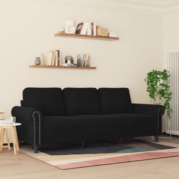 vidaXL 3-Sitzer-Sofa Schwarz 180 cm Samt