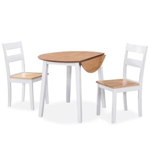 vidaXL Essgruppe 3-tlg. MDF und Gummibaumholz Wei&szlig;