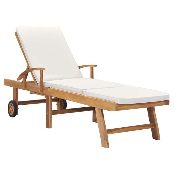 vidaXL Sonnenliege mit Auflage Massivholz Teak Creme