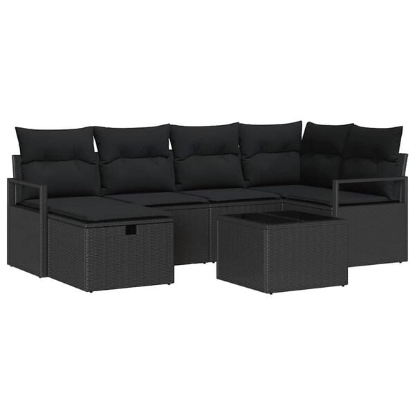 vidaXL Sofa Set mit Kissen mit Speicher Schwarz Poly-Rattan