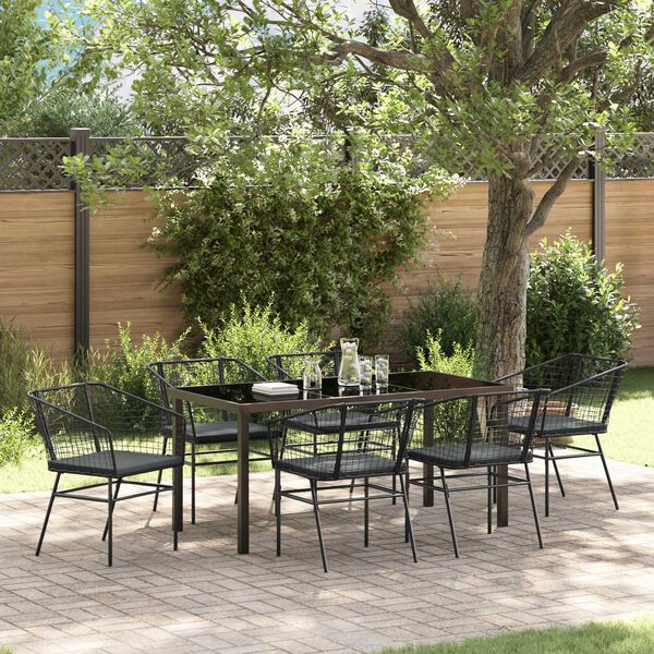 vidaXL Garten Essgruppe 7 pcs Schwarz Poly-Rattan