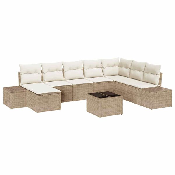 vidaXL Gartensofa-set mit Kissen 9 pcs Beige Poly-Rattan