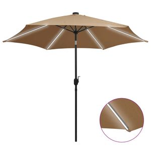 vidaXL Sonnenschirm mit LED-Beleuchtung und Alu-Mast 300 cm Taupe
