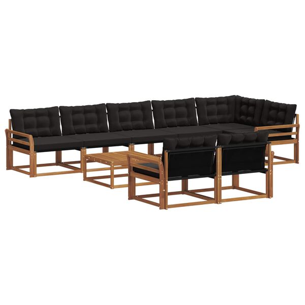 vidaXL Outdoor-Sofagarnitur mit Kissen 9 pcs Nat&uuml;rlich und Schwarz