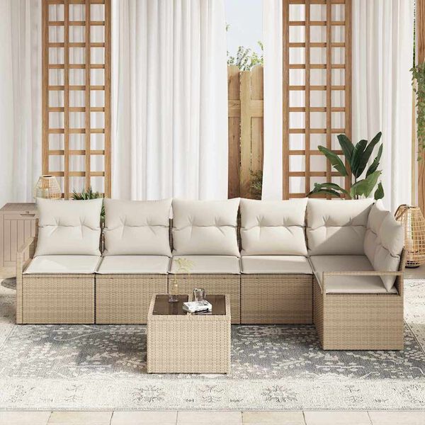 vidaXL Sofa Set mit Kissen 7 pcs Beige Poly Rattan