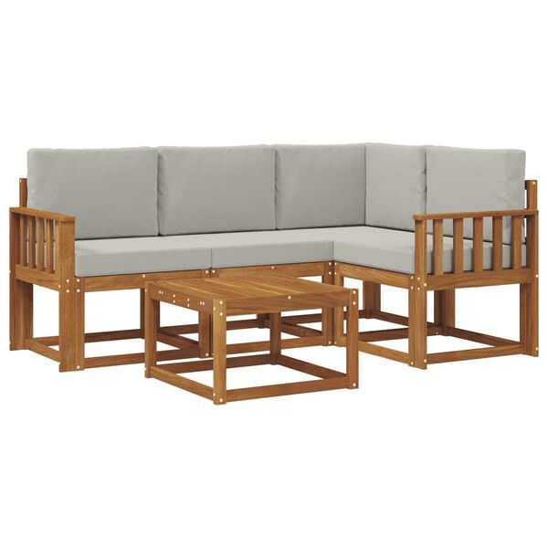 vidaXL Outdoor-Sofagarnitur mit Kissen 5 pcs Nat&uuml;rlich und Hellgrau