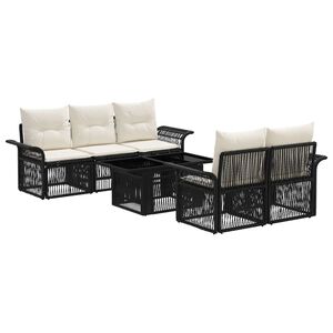 vidaXL Gartensofa-set 6 stk. Schwarz und Cremewei&szlig; Poly-Rattan