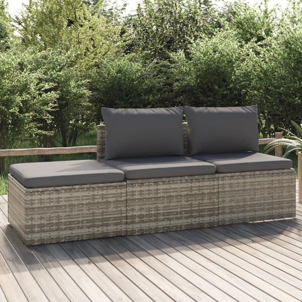vidaXL 3-tlg. Garten-Lounge-Set mit Kissen Grau Poly Rattan