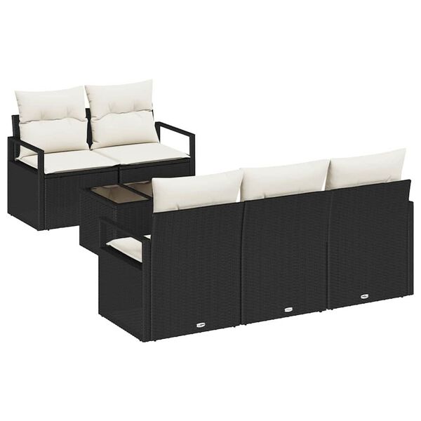 vidaXL Sofa Set mit Kissen 6 pcs Schwarz und Creme Poly Rattan
