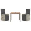 vidaXL 3-tlg. Garten-Essgruppe mit Kissen Grau Poly Rattan