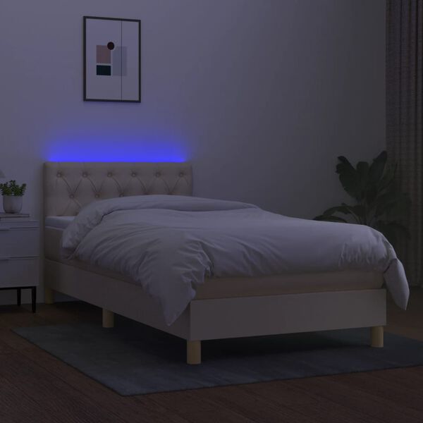 vidaXL Boxspringbett mit Matratze & LED Creme 80x200 cm Stoff