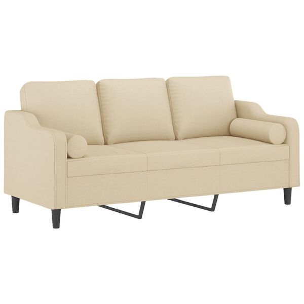 vidaXL 3-Sitzer-Sofa mit Zierkissen Creme 180 cm Stoff