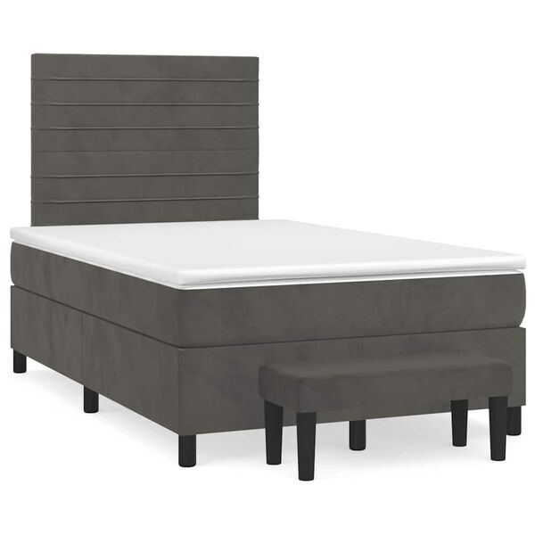 vidaXL Boxspringbett mit Matratze Dunkelgrau 120x190 cm Samt