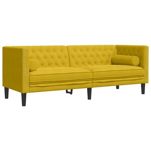 vidaXL Chesterfield-Sofa mit Nackenrollen 3-Sitzer Gelb Samt