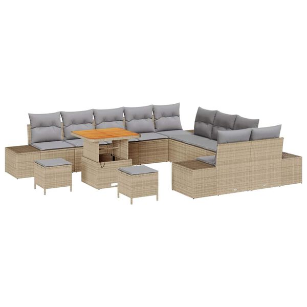 vidaXL Gartensofa-set mit Kissen mit Speicher 13 pcs Beige Poly Rattan