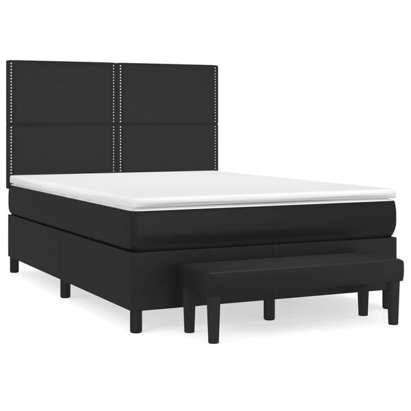 vidaXL Boxspringbett mit Matratze Schwarz 140x200 cm Kunstleder