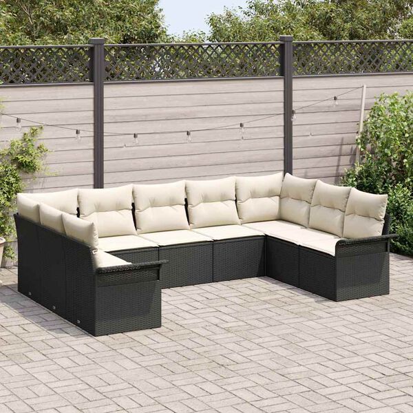 vidaXL Garten-Sofa-Set mit Kissen 9 pcs Schwarz Poly-Rattan