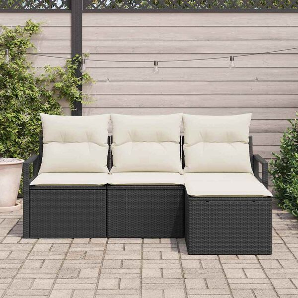 vidaXL Sofa Set mit Kissen 4 pcs Schwarz und Creme Poly-Rattan