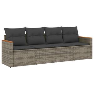 vidaXL 4-tlg. Garten-Sofagarnitur mit Kissen Grau Poly Rattan
