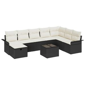 vidaXL Garten-Sofa-Set mit Kissen 9 pcs Schwarz Poly Rattan