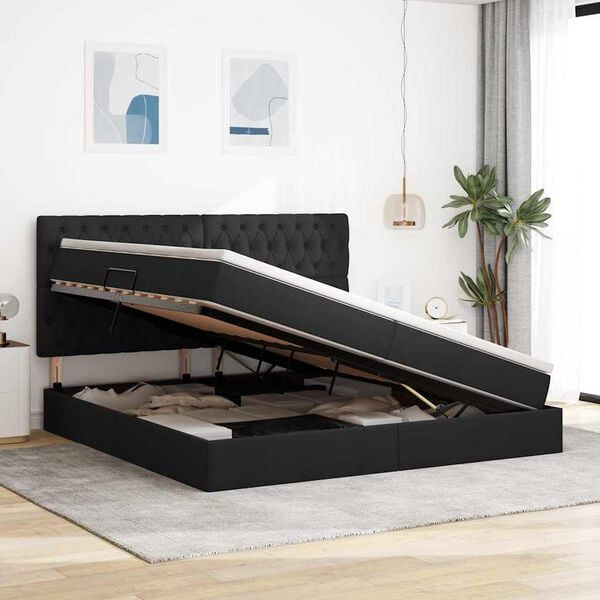 vidaXL Aufbewahrungsbett mit Matratze Schwarz 200 x 200 cm Polyester