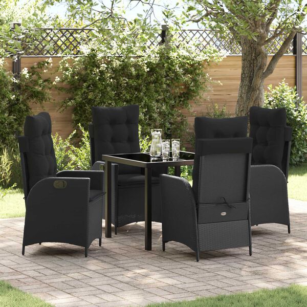 vidaXL Garten Essgruppe mit Kissen 5 pcs Schwarz Poly-Rattan