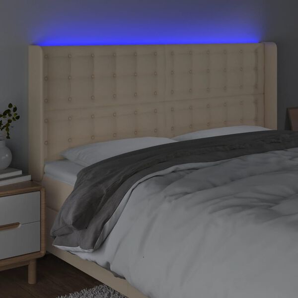 vidaXL LED Kopfteil Creme 183x16x118/128 cm Stoff