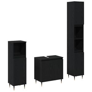 vidaXL Badezimmerm&ouml;bel-Set 3 pcs Schwarz Eichen-Optik 30 x 30 x 190 cm