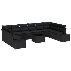 vidaXL Gartensofa-set mit Kissen 10 pcs Schwarz Polyrattan